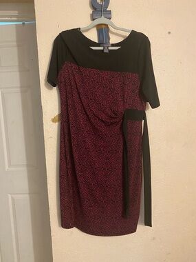 Motherhood Burgundy and Black Patterned Midi Dress